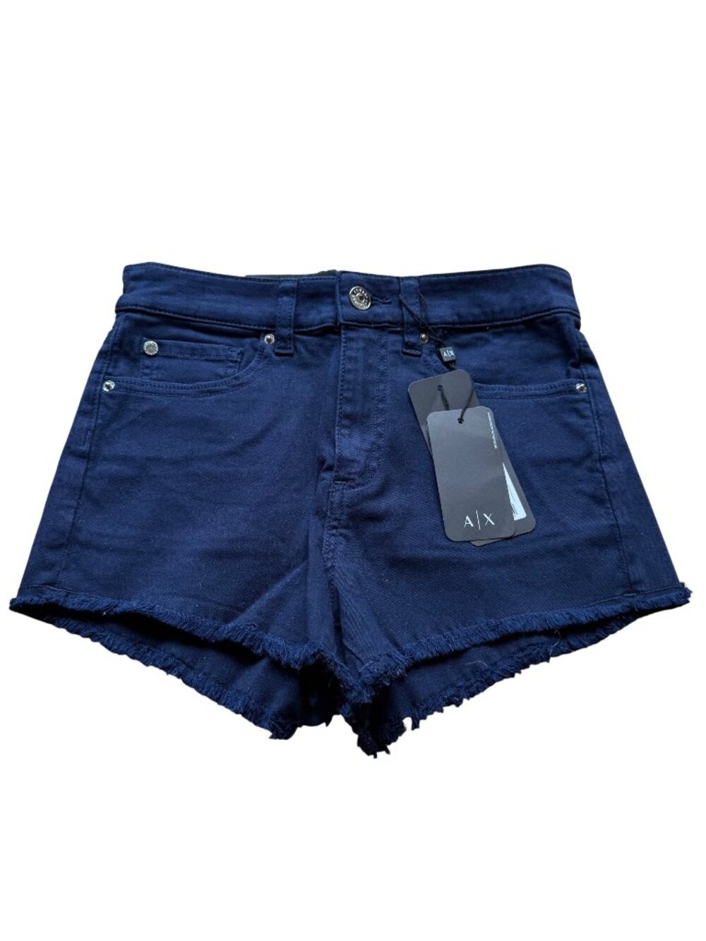 AX Armani Exchange J59 Shorty Denim Shorts Womens 24 Navy Blue Cut Off Jean